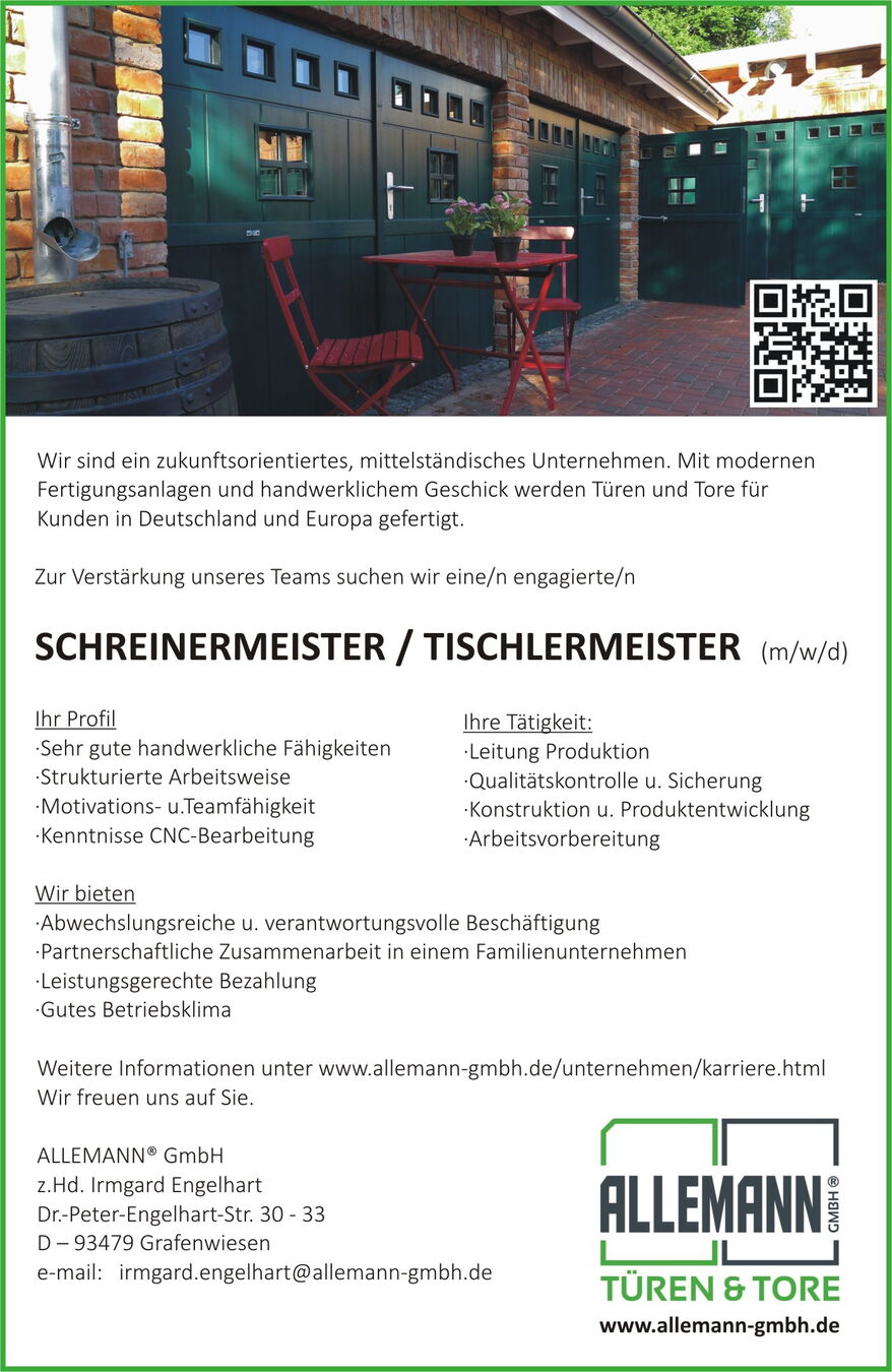 Schreinermeister gesucht
